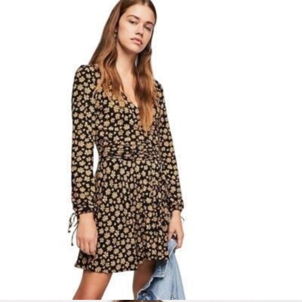 Free People Black Floral Long Sleeve Dress